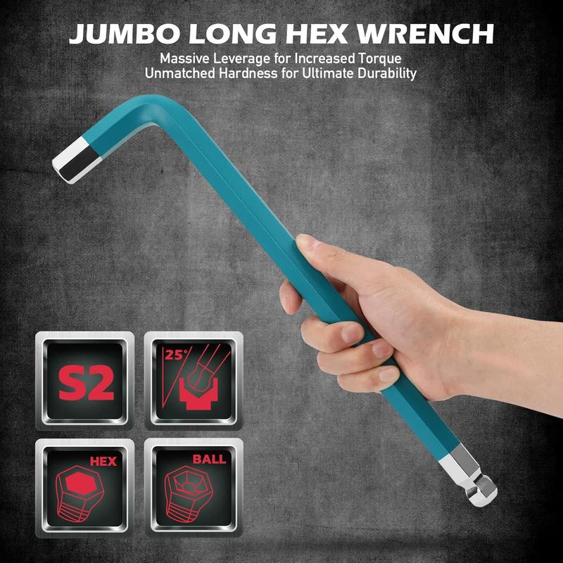13-Piece Color Coding Jumbo Ball End Long Arm Hex-Key Large Allen Wrench Set