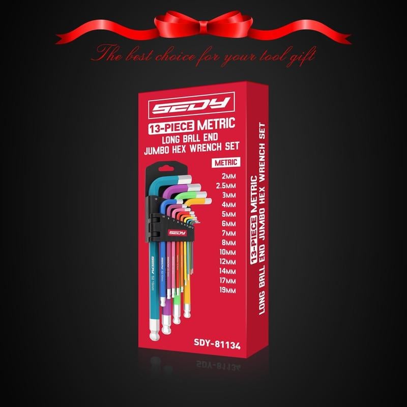 13-Piece Color Coding Jumbo Ball End Long Arm Hex-Key Large Allen Wrench Set