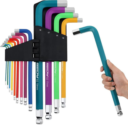 13-Piece Color Coding Jumbo Ball End Long Arm Hex-Key Large Allen Wrench Set